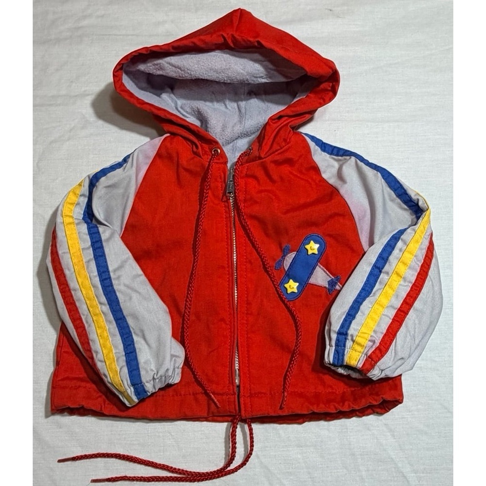 Vintage 80s infant boys hooded light weight jacket w/ airplane size 12 months